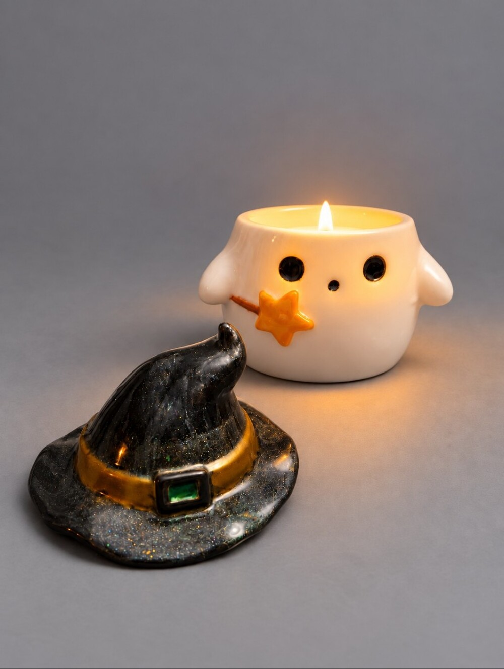 Handcrafted Resin Halloween Ghost Witch Hat Trinket Jar Candle Holder - Picture 4 of 4